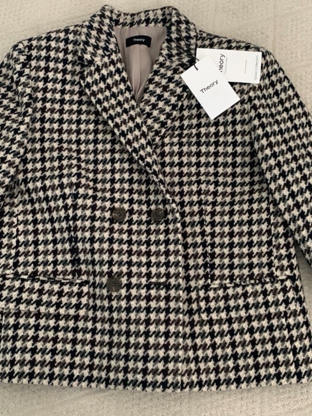 Theory Black & White Houndstooth Double-Breasted Blazer